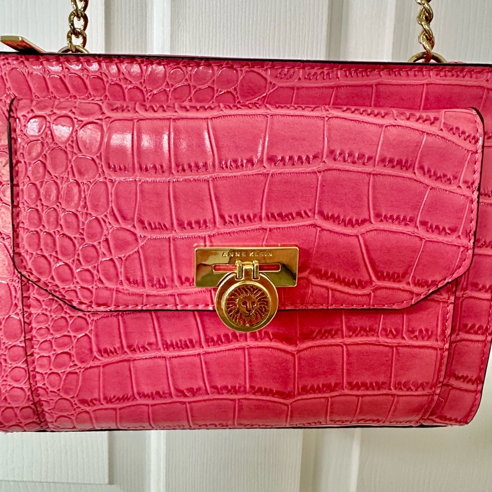 Anne Klein Vibrant Pink Croc-Embossed Shoulder Bag - Picture 7 of 10